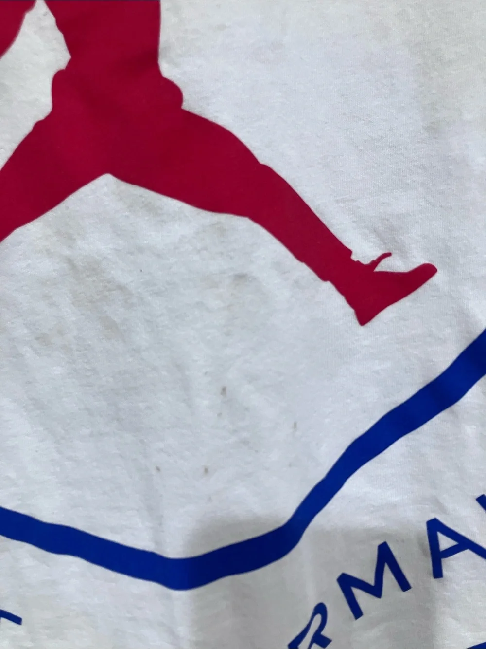 Jordan White Tee with Blue PARIS Graphic and Red Jumpman